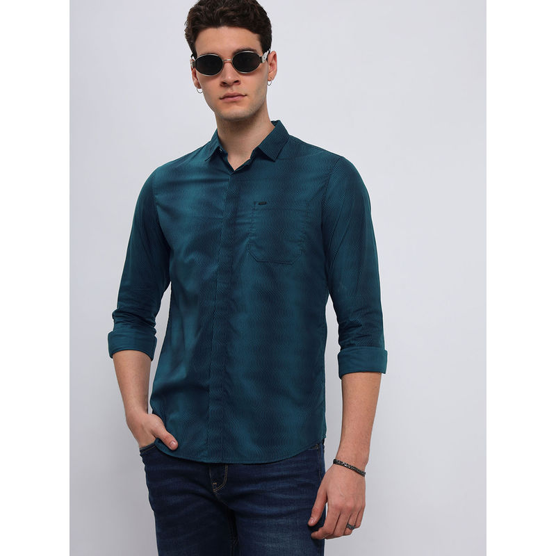 Lee Men Printed Green Slim Fit Shirt (L)