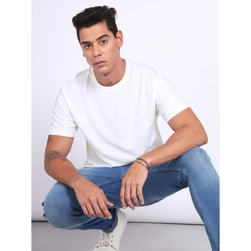 Lee Men Graphic White Crew Neck T-Shirt (XL)