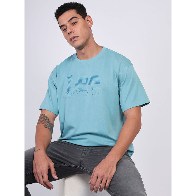 Lee Men Logo Aqua Crew Neck Oversized Fit T-Shirt (S)