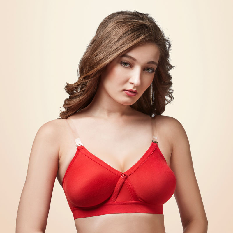 Trylo Alpa Stp Moulded Non-padded Double Layered T Shirt Bra, Full Coverage Bra - Red (40E)