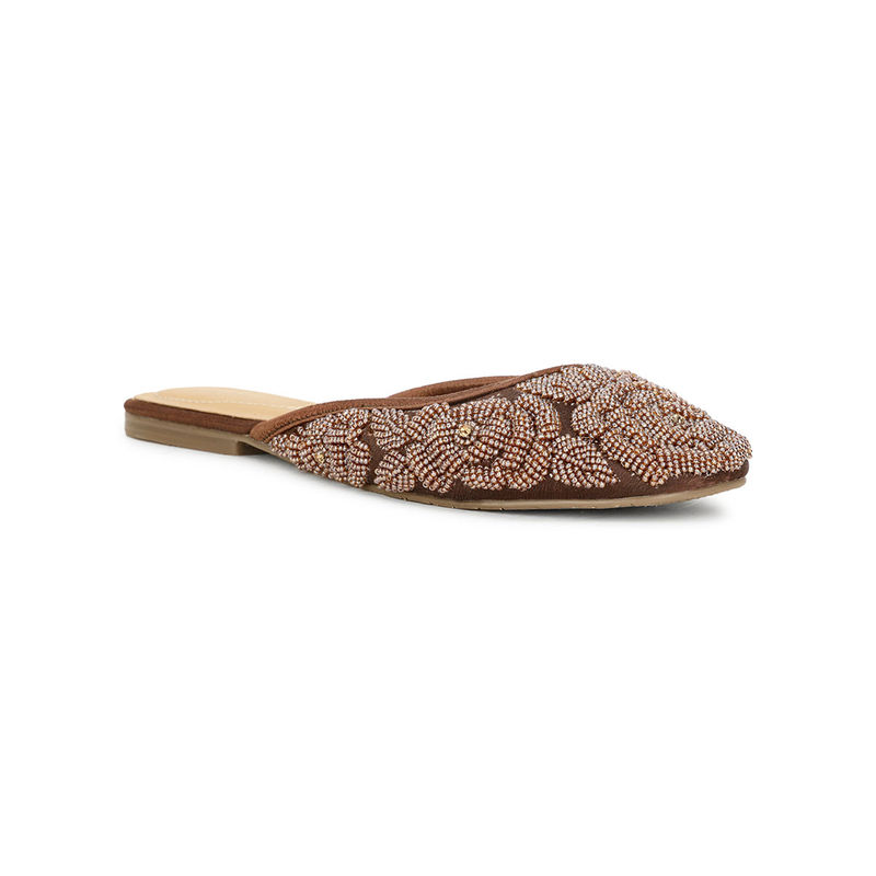 Marie Claire Women Embellished Slip-On Mules- Brown (UK 7)
