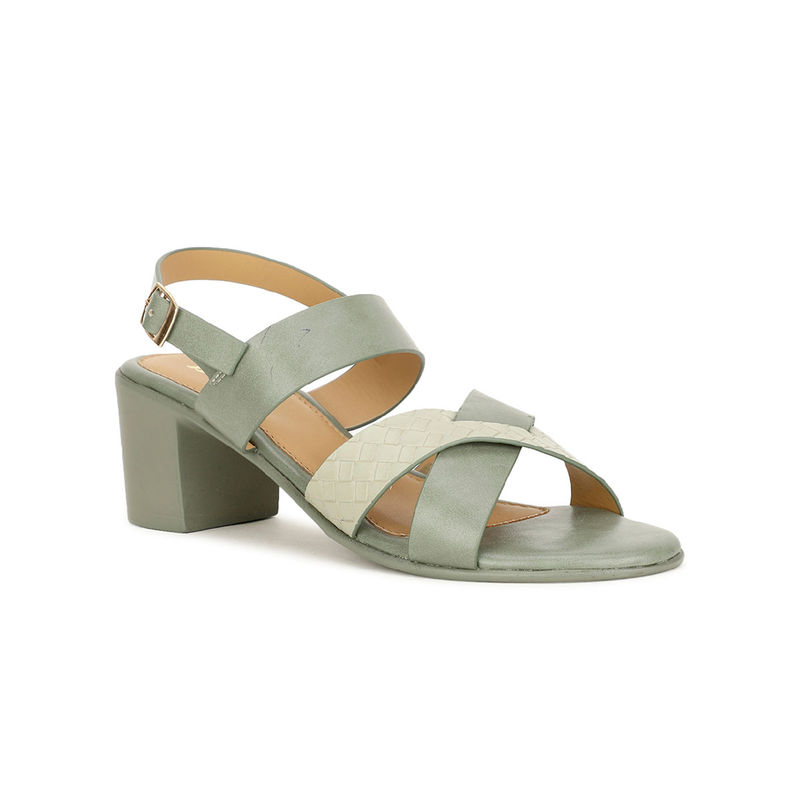 Bata Women Buckle Textured Heels- Green (UK 4)