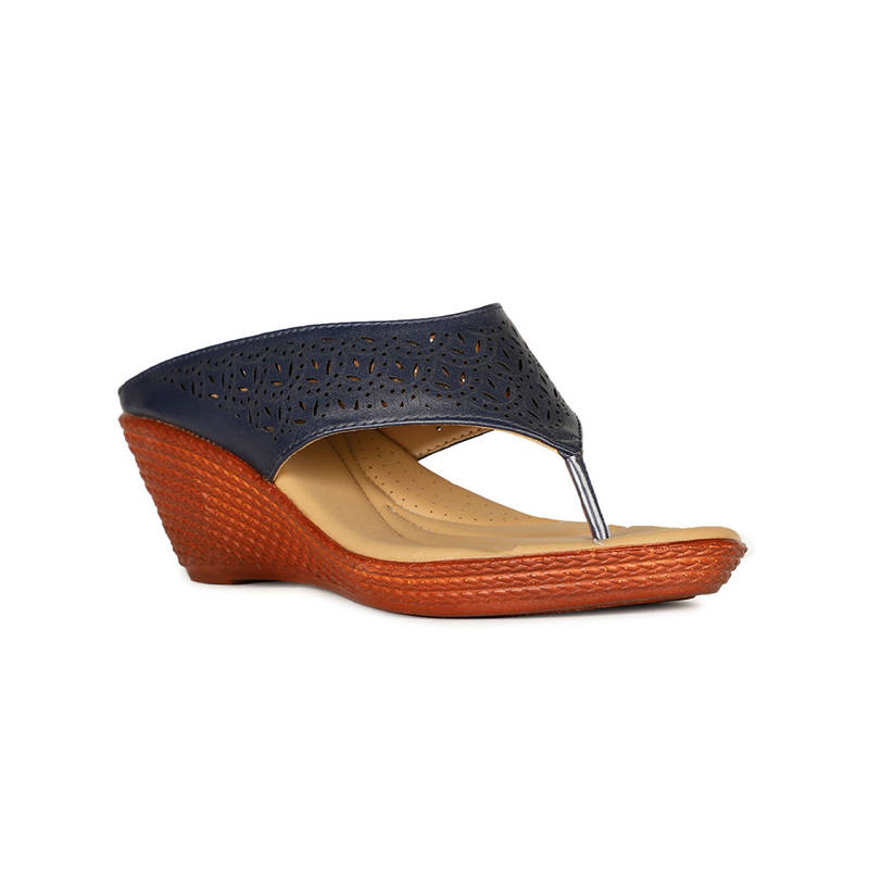 Bata Women Slip-On Self- Design Wedges- Blue (UK 4)