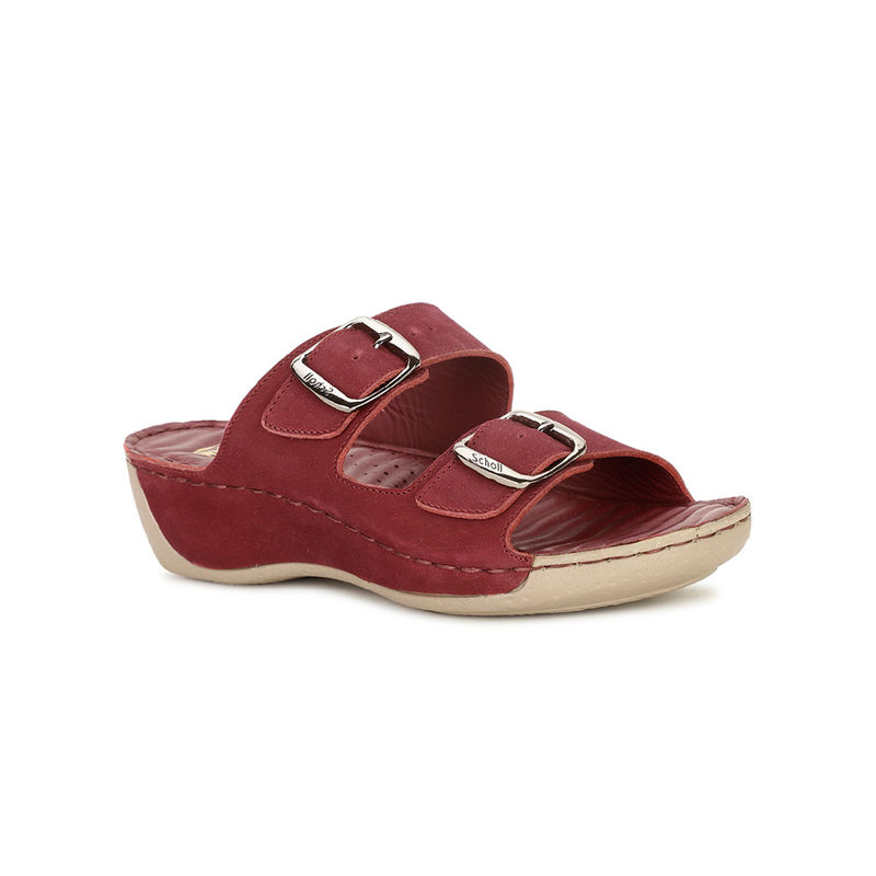 Scholl Textured Women Casual Platform Heel Sandals- Red (UK 3)