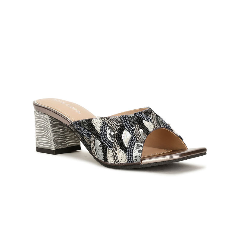 Marie Claire Women Slip-On Embellished Block Heels- Grey (UK 3)