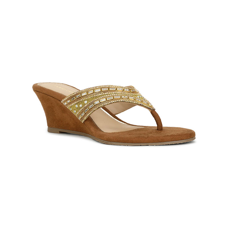 Marie Claire Women Slip-On Embellished Wedges- Brown (UK 4)