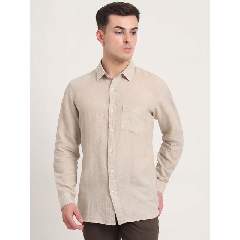 JadeBlue Beige Solid Slim Fit Shirt (44)