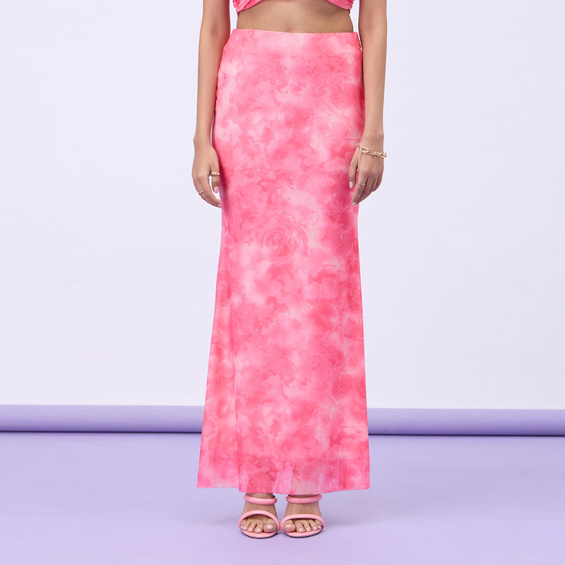 MIXT by Nykaa Fashion Pink Floral Printed Fit and Flare Maxi Skirt (26)