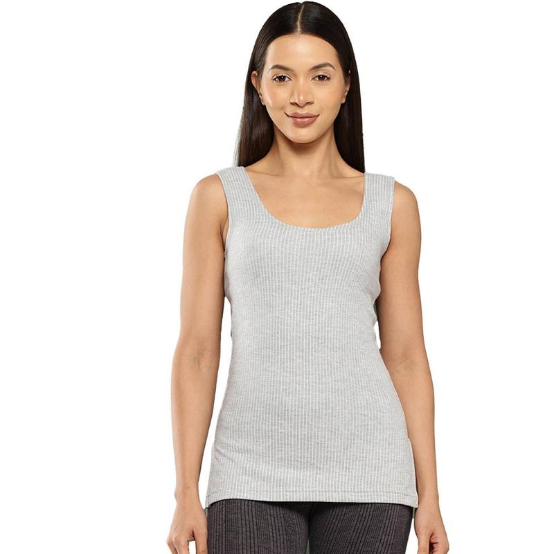 Leading Lady Women Grey Cotton-Poly Sleeveless Thermal Tops (S)
