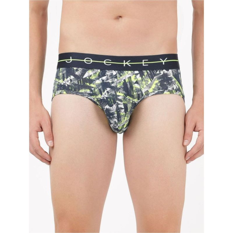 Jockey NY01 Men Super Combed Cotton Elastane Printed Brief - Navy & Neon (M)
