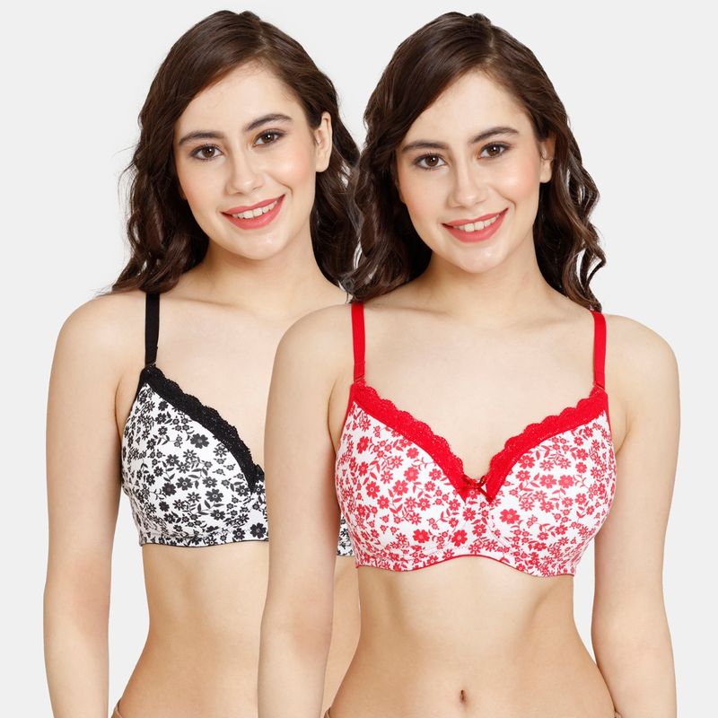 Zivame Rosaline Padded Non Wired 3-4th Coverage T-Shirt Bra - Winterberry - Multi Color (38C) (Pack of 2)
