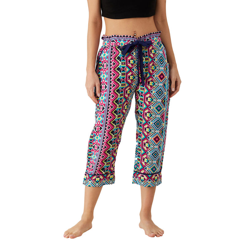 The Kaftan Company Multi-Color Patterned Geometric Crepe Lounge pants (S)