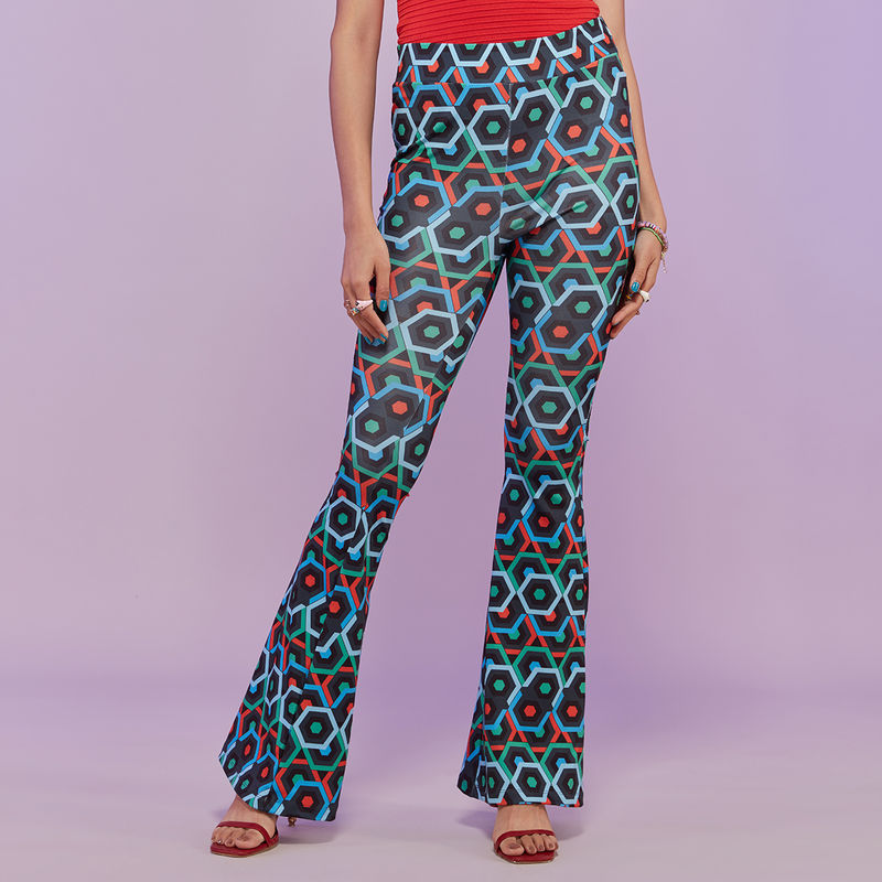MIXT by Nykaa Fashion Multicolor Abstract Fit And Flare High Waist Pants (28)