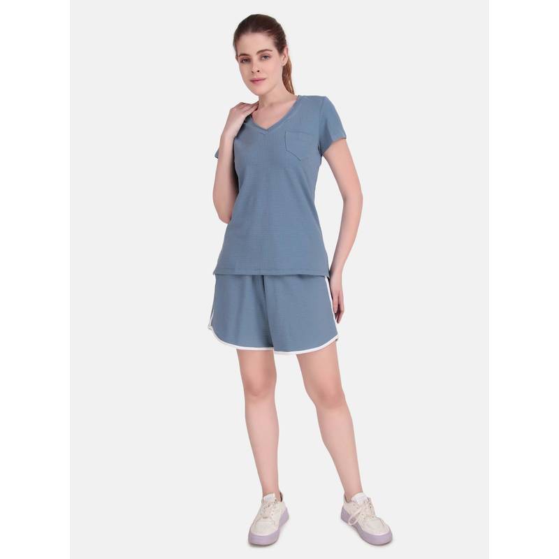 Wear Jukebox Drift V-Neck T-Shirt and Shorts Women Blue Stone (S)