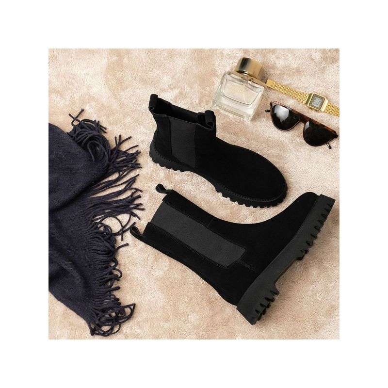 Saint G Solid Black Leather High Ankle Boots (EURO 36)