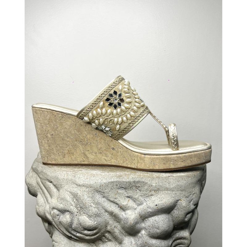 ELVIRAA Lace Wedges Heels - Silver (EURO 36)