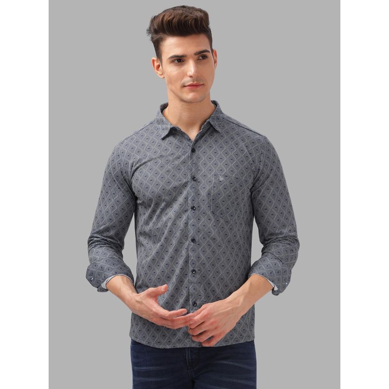 BULLMER Trendy Grey Regular Fit Printed Causal Full Sleeve Shirt for Men (M)
