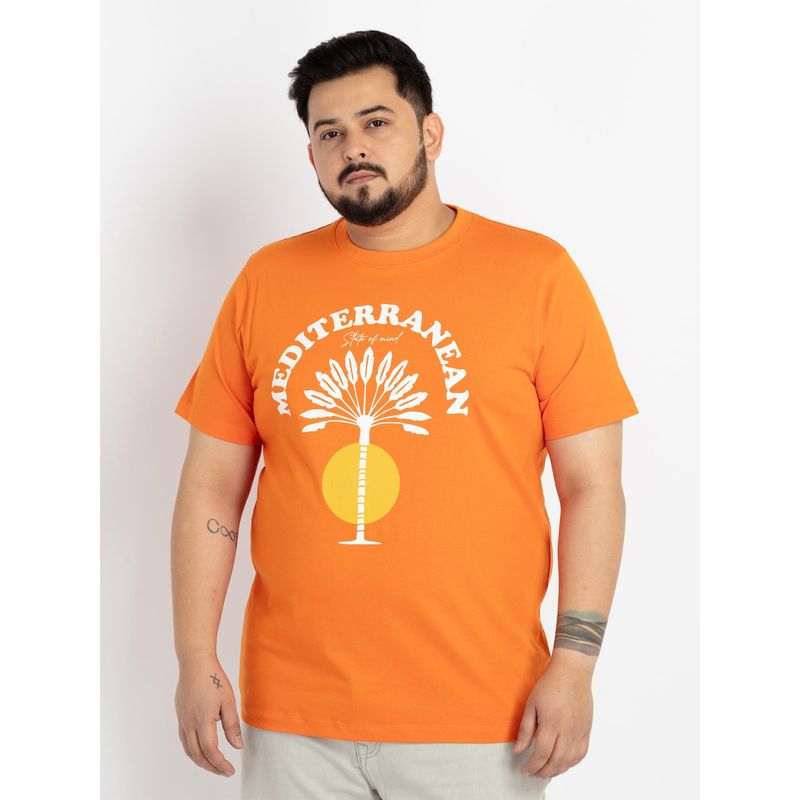 UNSIZED Orange Printed Mens Cotton T-Shirt (4)