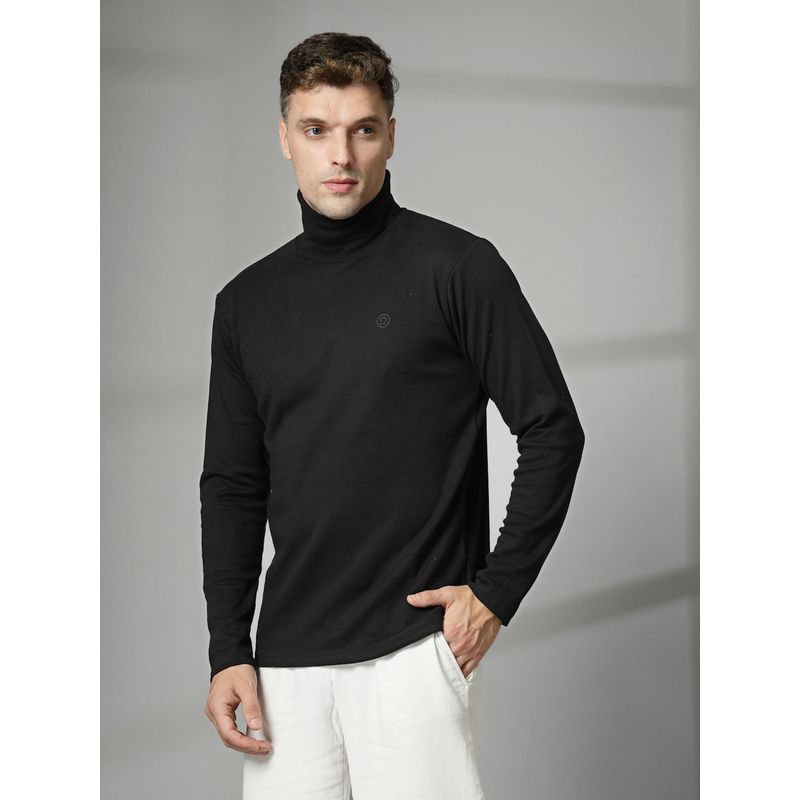 CHKOKKO Mens Black Cotton Turtle Neck Full Sleeves T-Shirt (5XL)