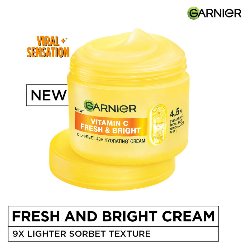 Garnier Fresh & Bright Vitamin C Sorbet Moisturizer, 4.5% Vit C, Hyaluronic Acid, Niacinamide