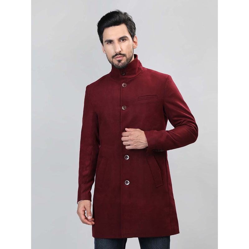HONNETE Maroon Solid Casual Longline Trench Coat (S)