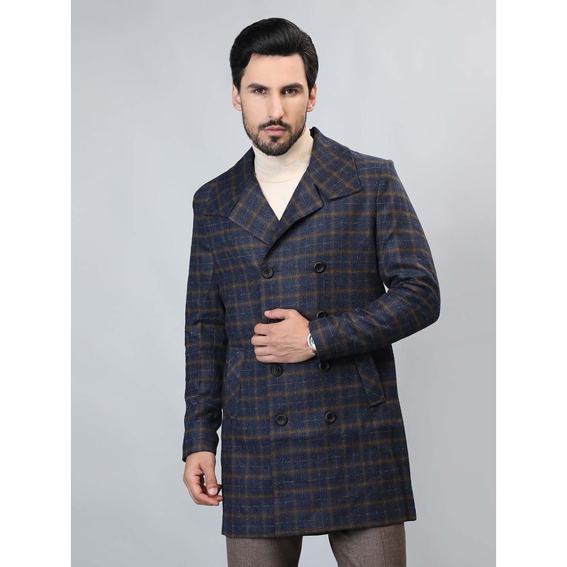 HONNETE Brown Check Checked Casual Longline Pea Coat (S)