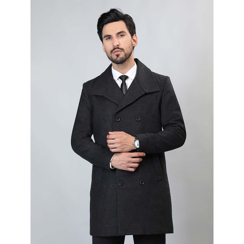 HONNETE Charcoal Grey Solid Casual Longline Pea Coat (S)