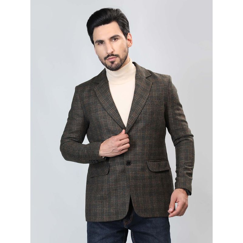 HONNETE Olive Check Checked Casual Regular Trench Coat (S)