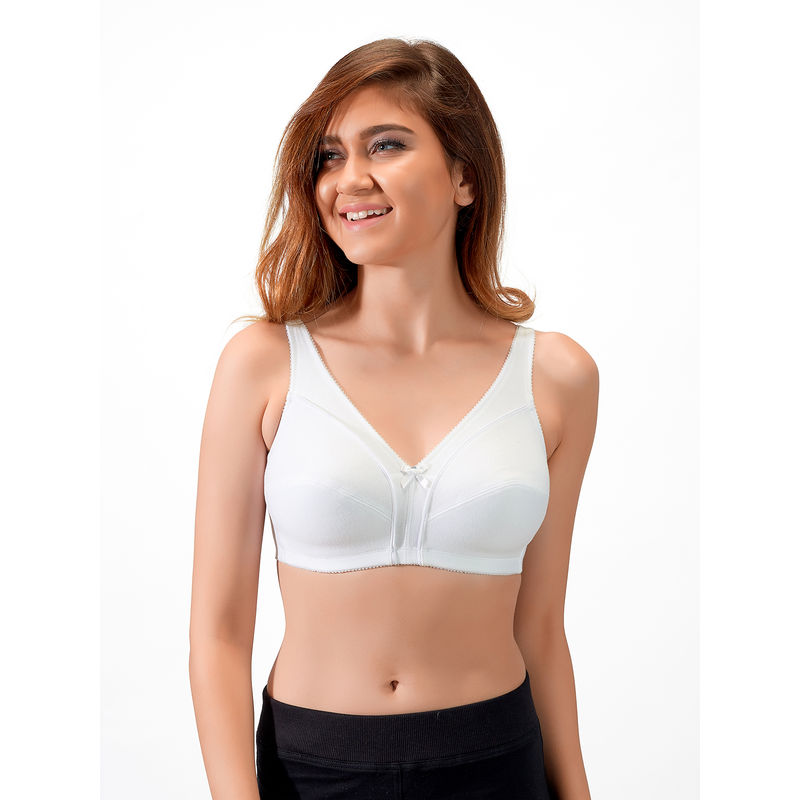Juliet Non Padded Non Wired Cut & Sew Plain Cotton Minimiser Bra - White (38D)