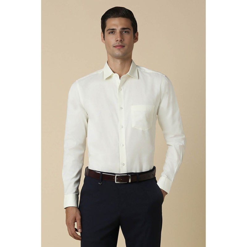 Buy Allen Solly Men Cream Slim Fit Solid Full Sleeves Formal Shirt Online