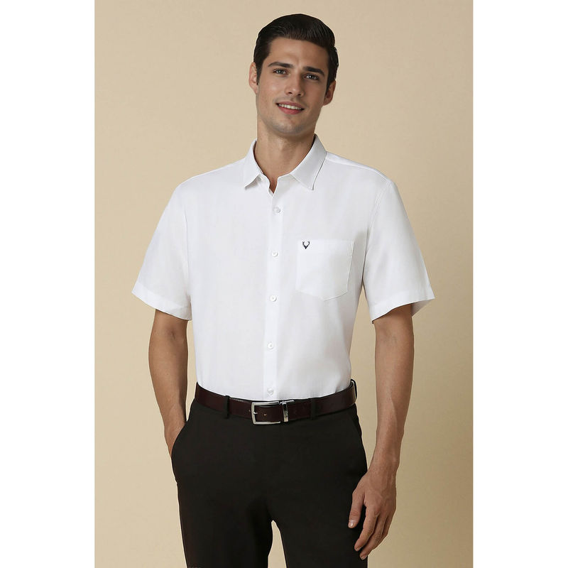Buy Allen Solly Men White Slim Fit Textured Half Sleeves Formal Shirt ...
