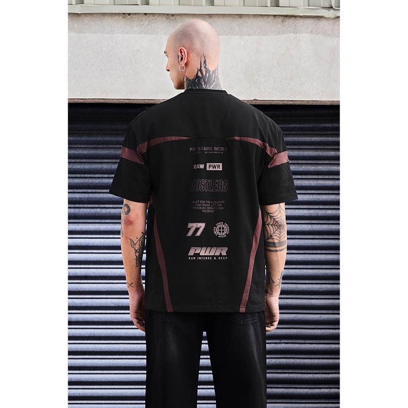 Snitch Grind Black Graphic Half Sleeves Oversized Casual T-Shirt for Men (M)