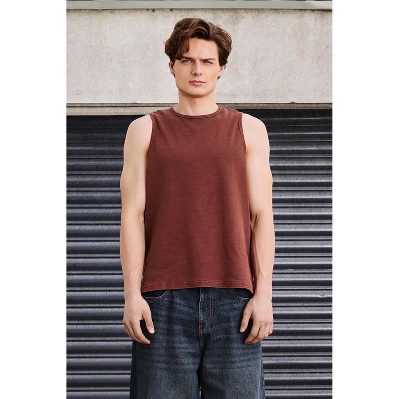 Snitch Grind Rust Solid Sleeveless Regular Casual T-Shirt for Men (M)