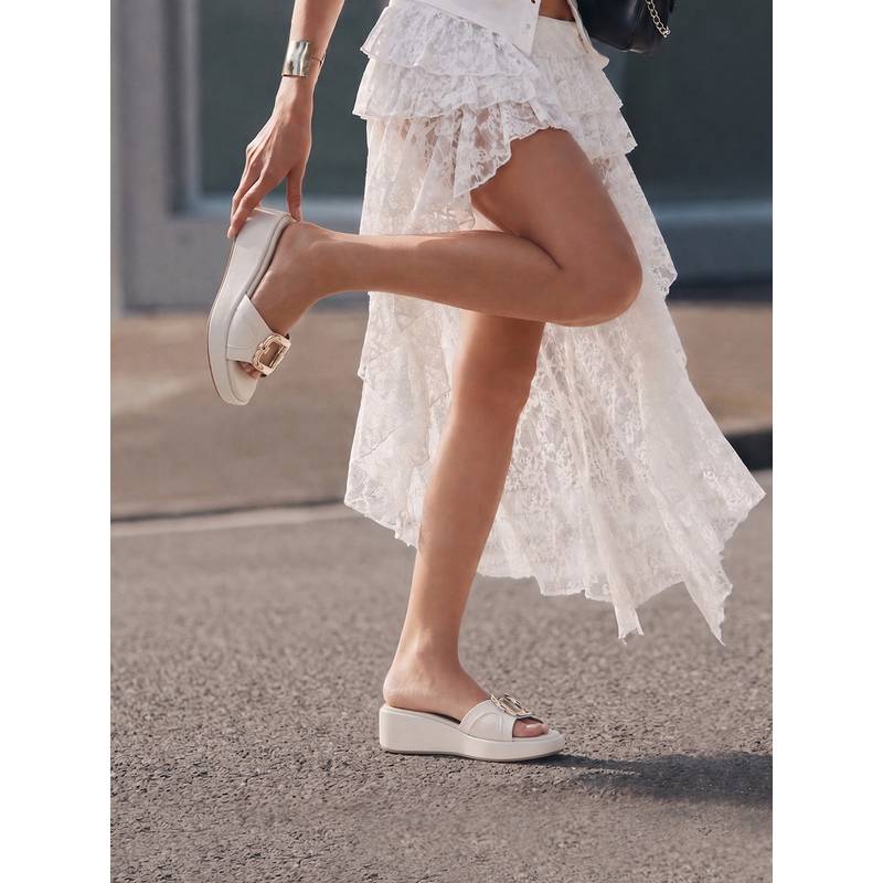 Monrow Women Kaya Cream Wedges Heels (EURO 36)