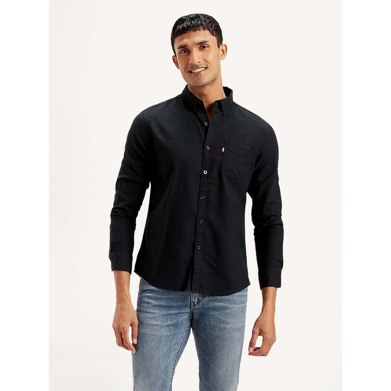 Levi's Black Men's Solid Slim Fit Shirt (L)