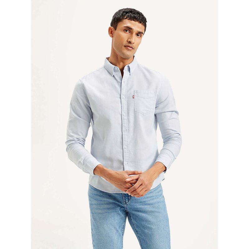 Levi's Blue Men's Solid Slim Fit Shirt (S)