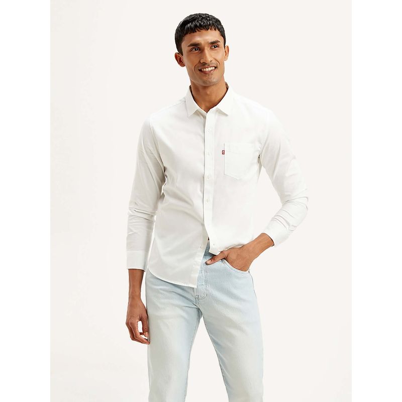 Levi's White Men's Solid Slim Fit Shirt (S)