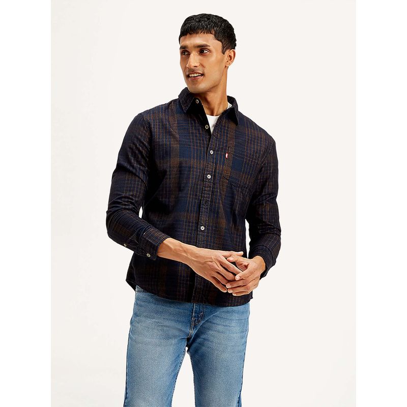 Levi's Navy Blue Men's Checkered Slim Fit Shirt (3XL)