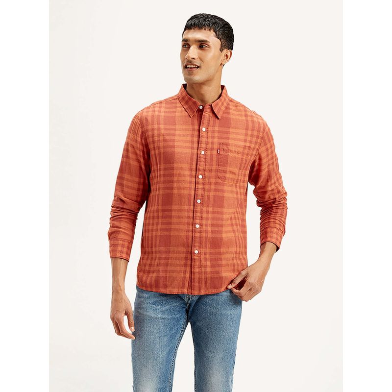 Levi's Rust Men's Checkered Slim Fit Shirt (2XL)