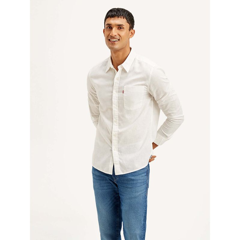 Levi's White Men's Solid Slim Fit Shirt (S)