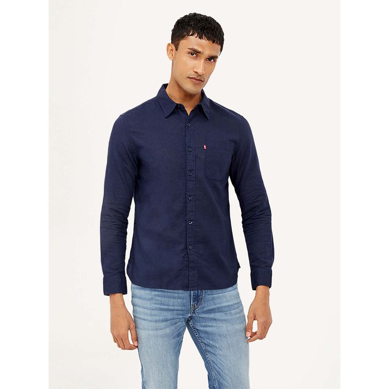 Levi's Navy Blue Men's Solid Slim Fit Shirt (M)