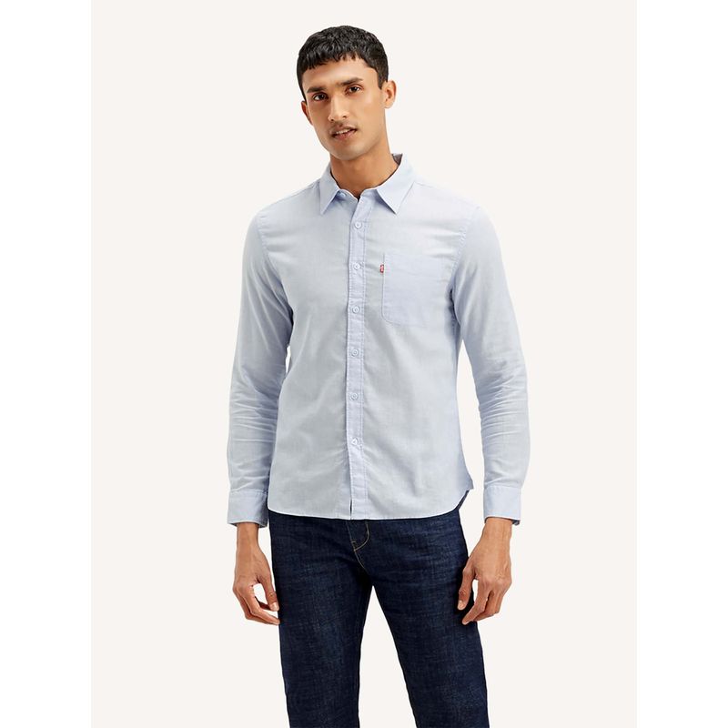 Levi's Blue Men's Solid Slim Fit Shirt (S)