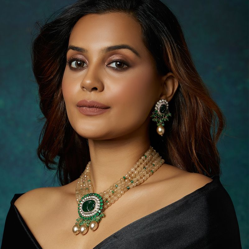 Joules By Radhika Green and Beige Antique Necklace Set Buy Joules By