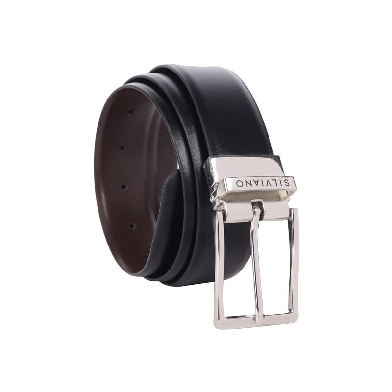 SILVIANO Black Churchill Leather Men's Reversible Belt (30)