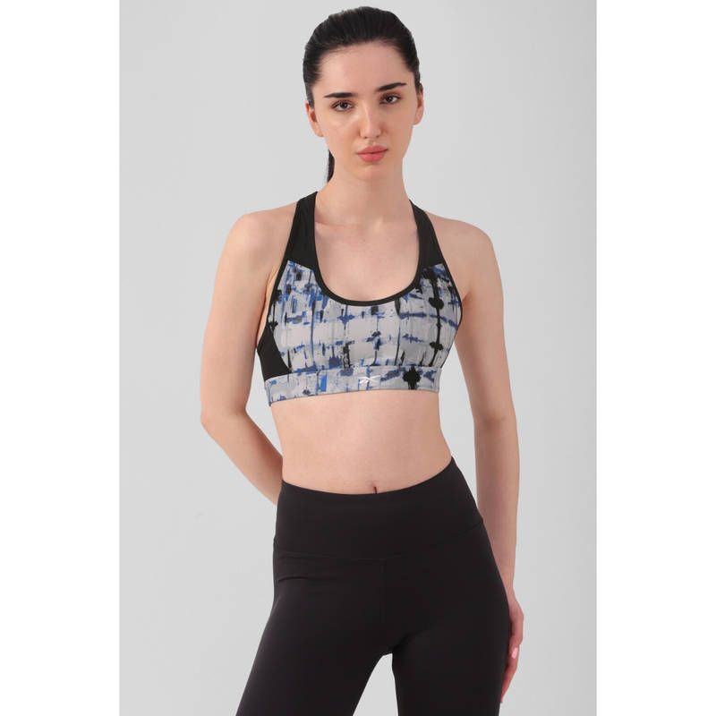 Reebok Womens Lux Perform Racer Sports Bra AOP Grey (XS)