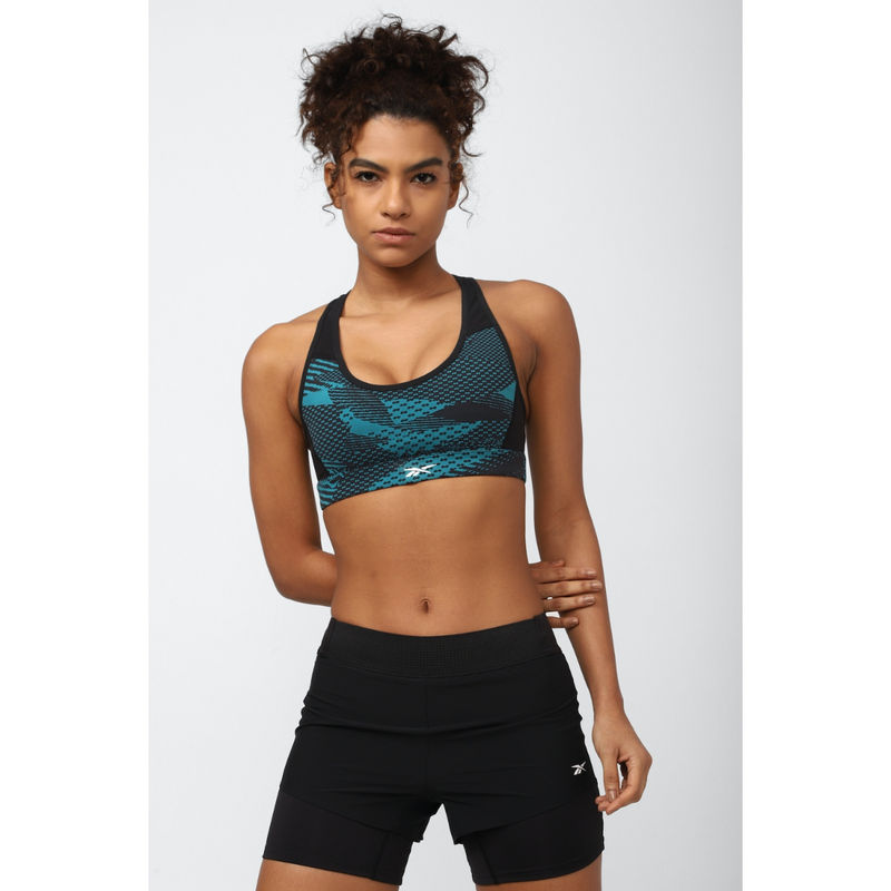 Reebok Womens TS Hero Racer JAQ GEO Sports Bra Teal (XXS)