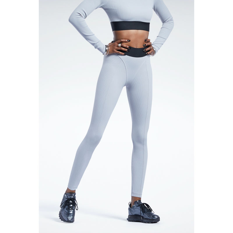 Reebok Womens Classics Cardi B Ribbed Tights Grey (XS)