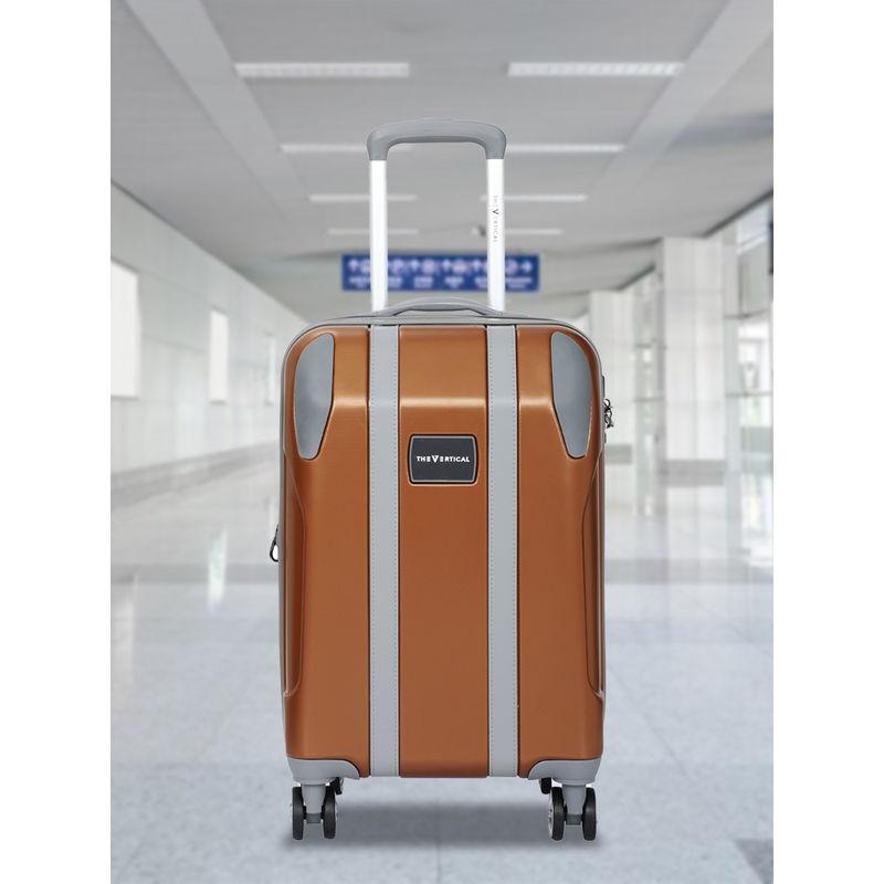 The Vertical Unisex Hard Luggage For Travel - Brown-Grey- Medium (69.5 Cm)