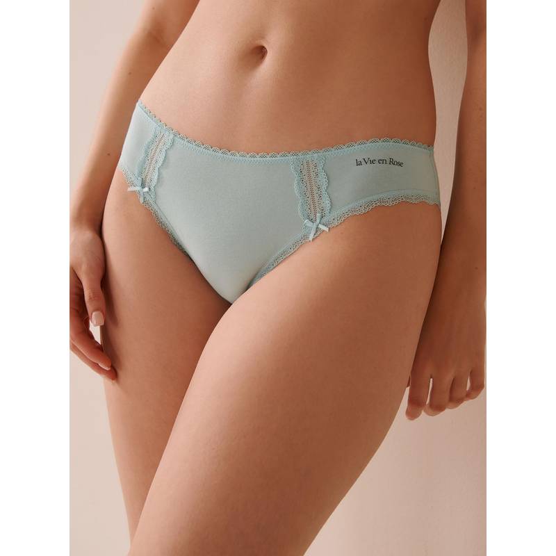 La Vie En Rose Cotton And Lace Detail Bikini Panty Blue (XL)