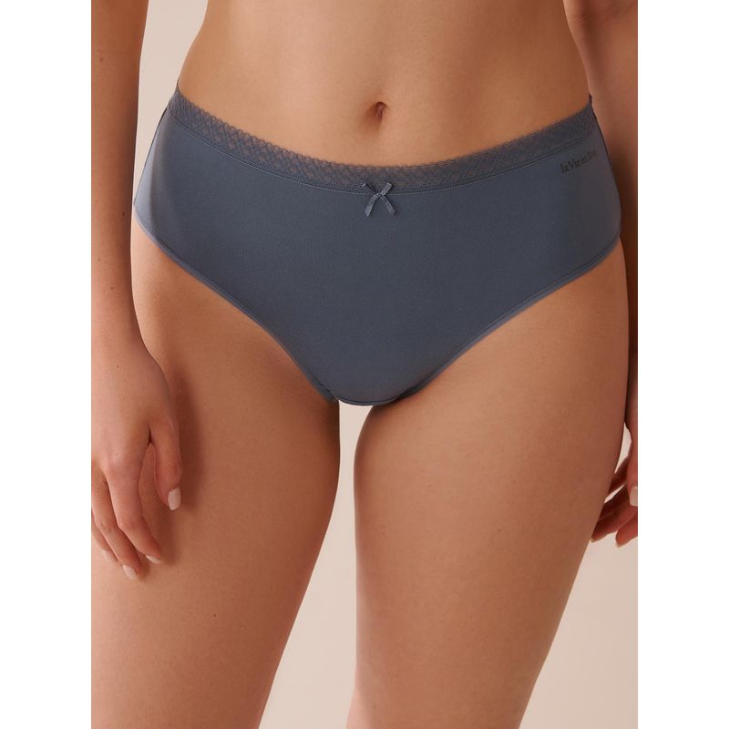 La Vie En Rose Super Soft Lace Trim High Waist Bikini Panty Blue (S)